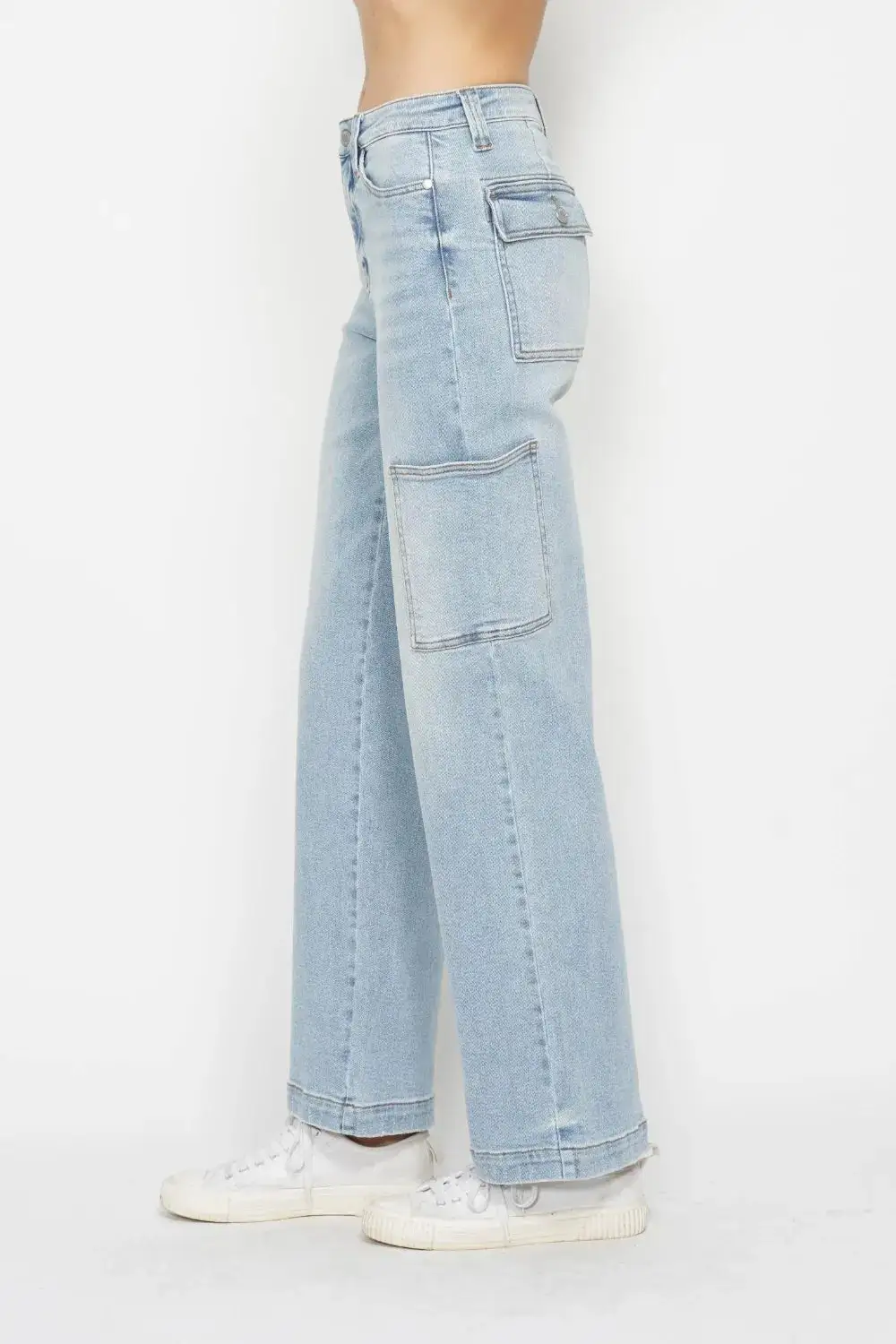 Full Size High Waist Straight Cargo Jeans