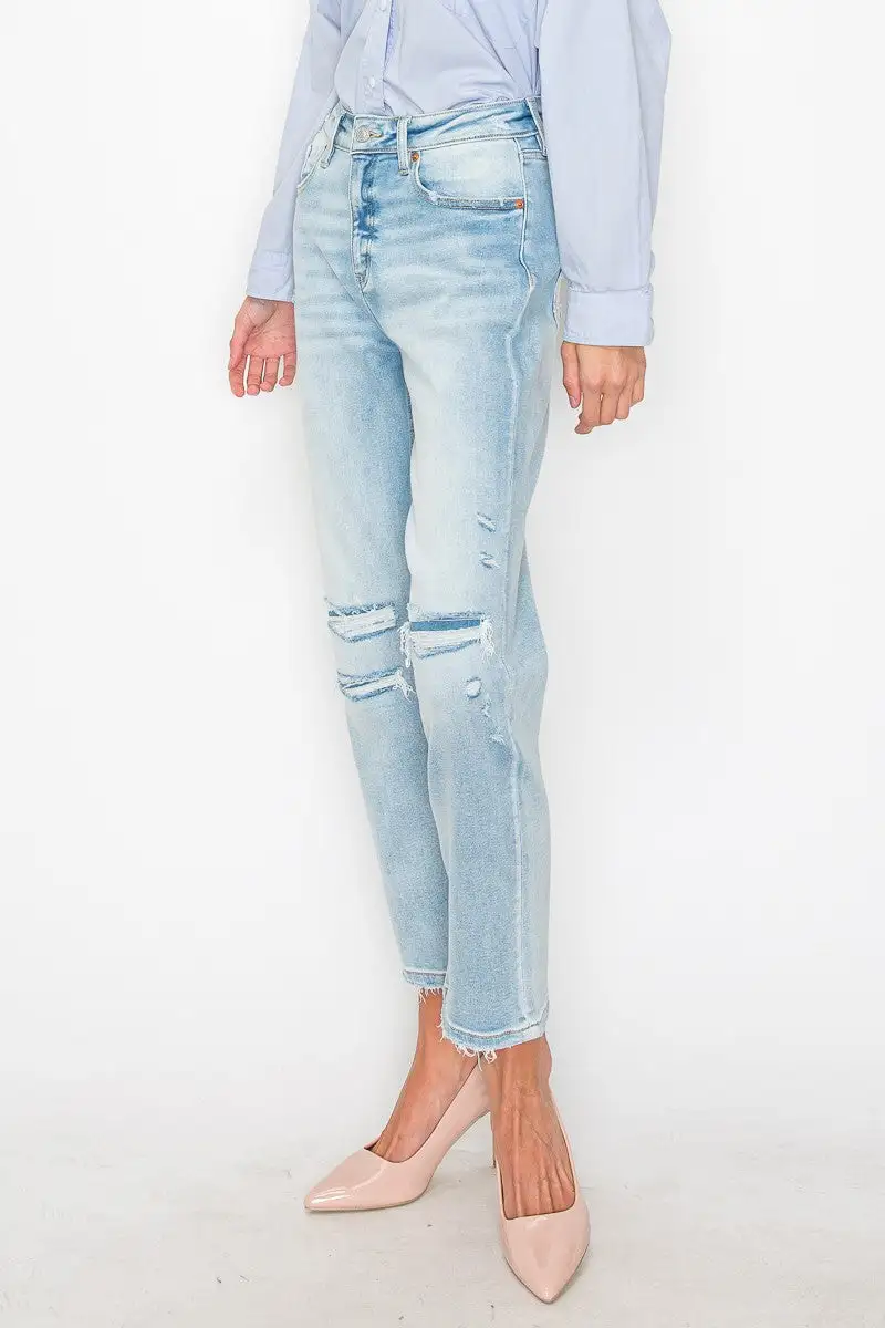 Active High Rise Straight Leg Distressed Denim Jeans
