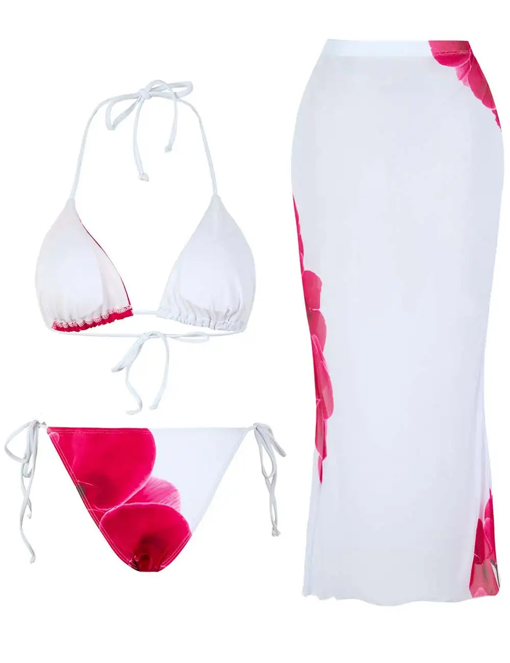 Three Piece Swimsuit Halter Triangle Bikini Set with Skirt
