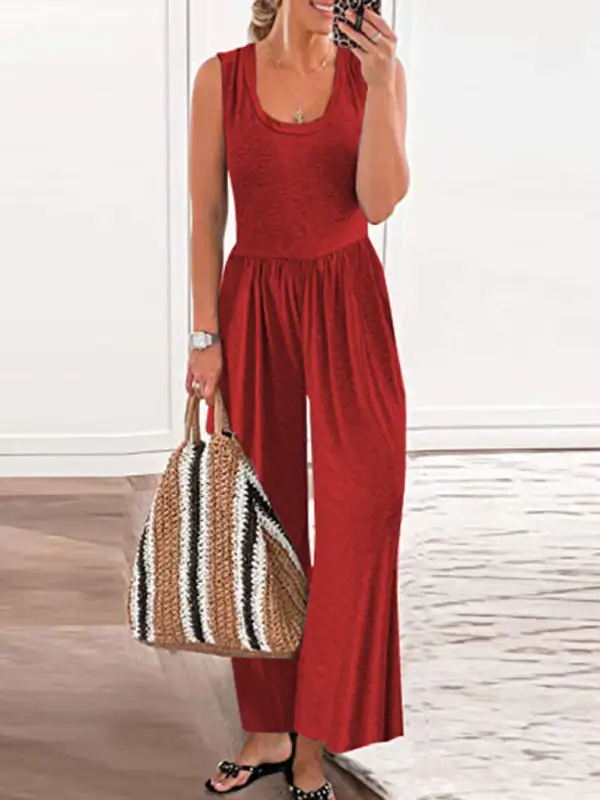 Clean Loose Sleeveless Jumpsuit