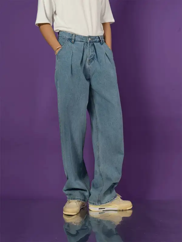 Cloudwash Pleated Barrel-Leg Jeans