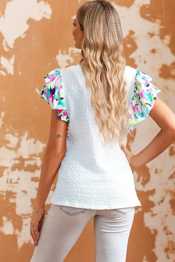 Voluminous Printed Puff Sleeve Textured