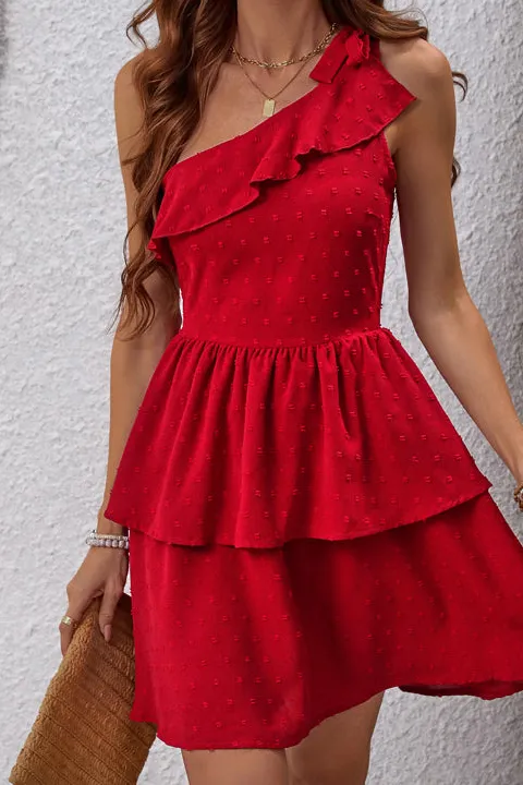 Shoulder Ruffle Solid Color Casual Dress