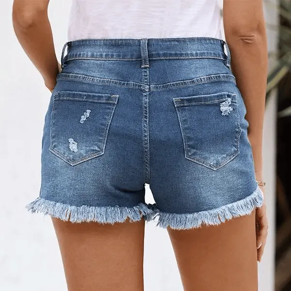 Women's Casual Mid Rise Denim Shorts Stretch Ripped Raw Hem Jean Shorts