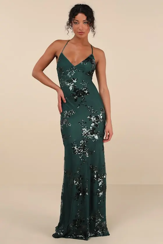 Valhalla Navy Blue Sequin Lace-Up Maxi Dress