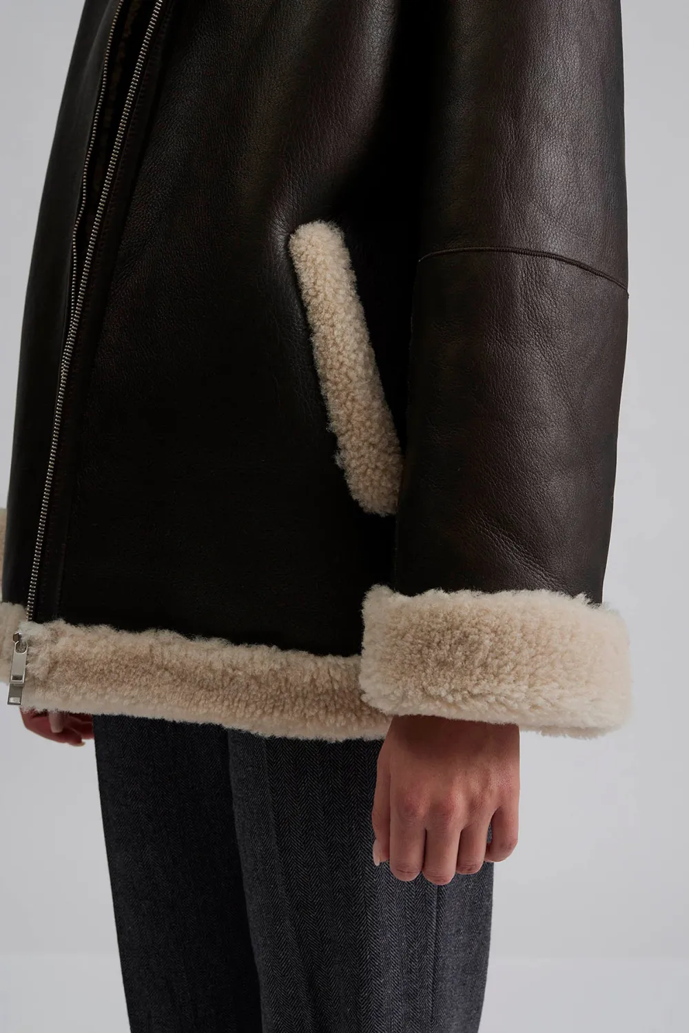 Two Tone Leather Shearling Jacket