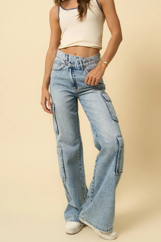 Women's Crossover Cargo Relaxed Rigid Denim Jeans