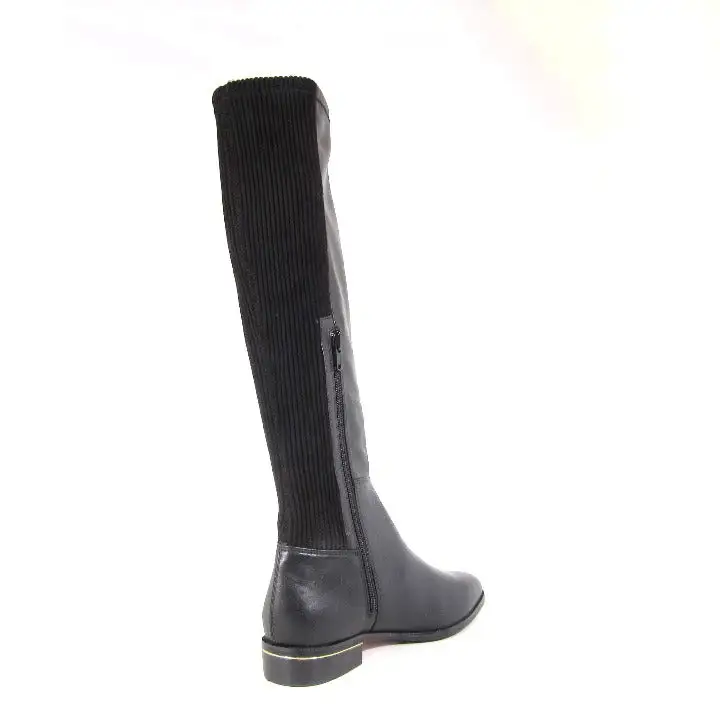 Mixed Texture Stretch Knee High Boots