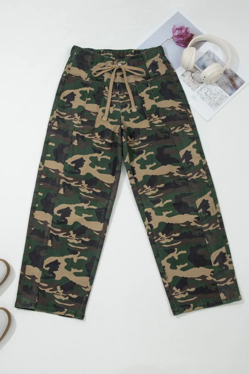 Barrel Leg Pocketed Drawstring Denim Jeans