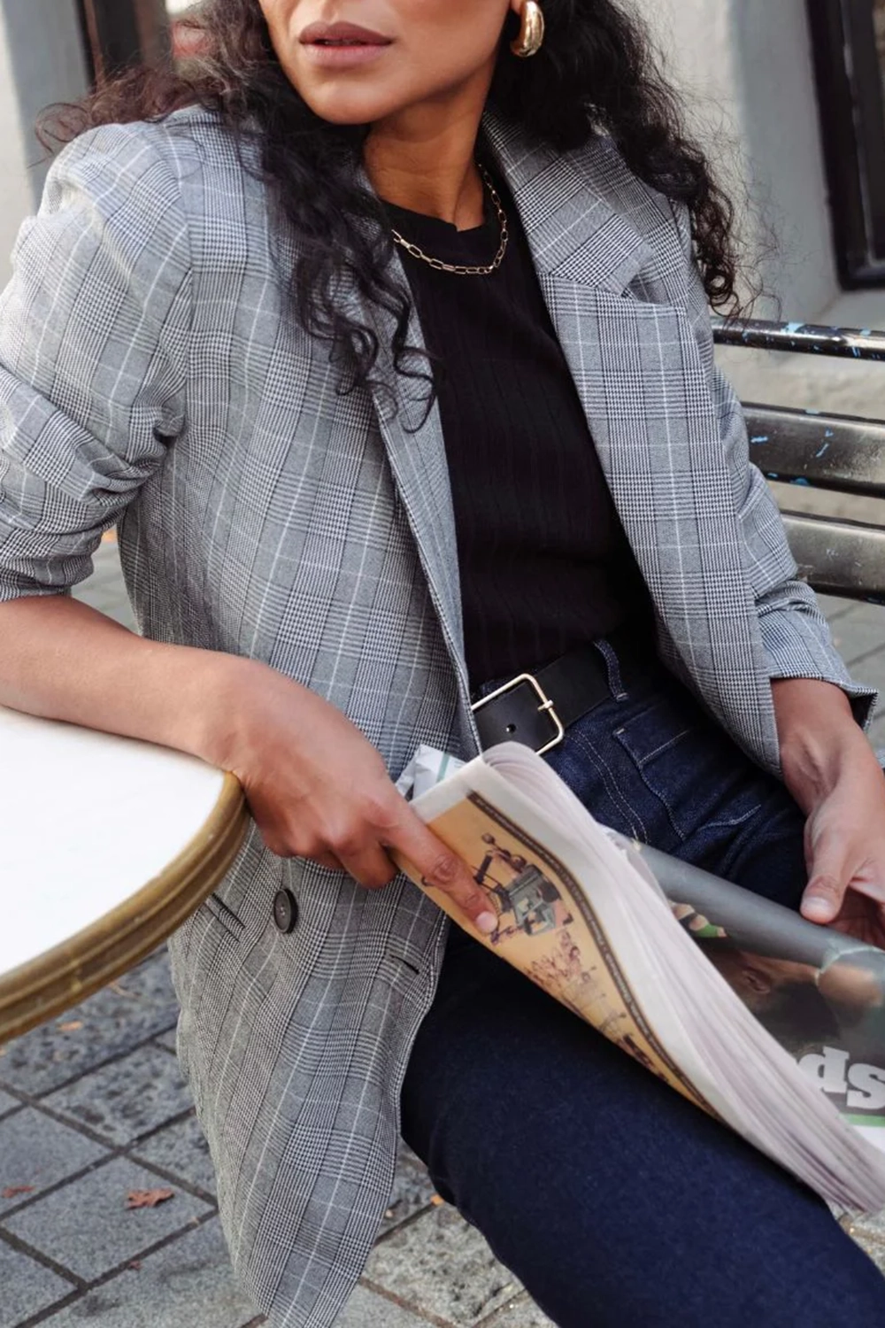 Light Grey Check Boyfriend Fit Blazer