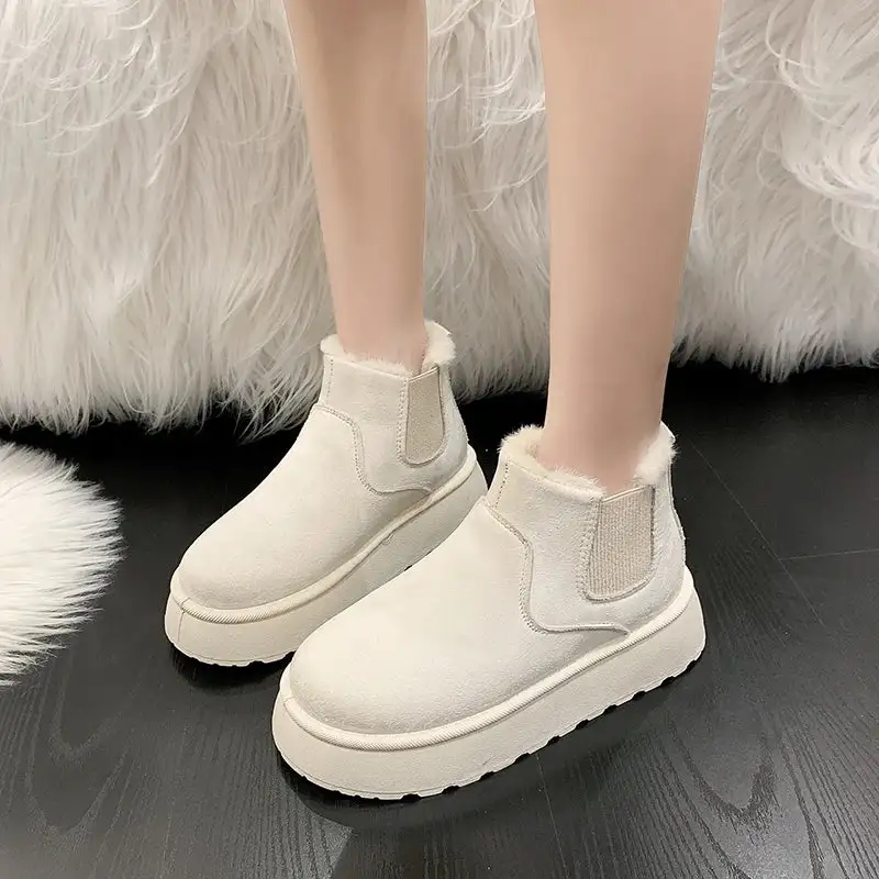 Leather Plush-Lined Warm-Lined Ankle Boots