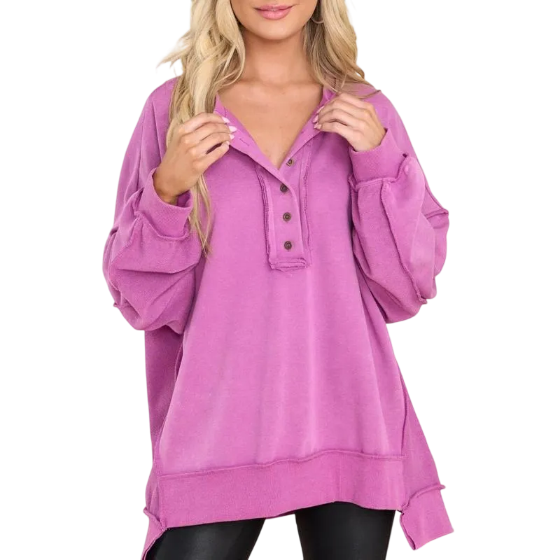 Women's Oversized Button Henley Sweatshirts
