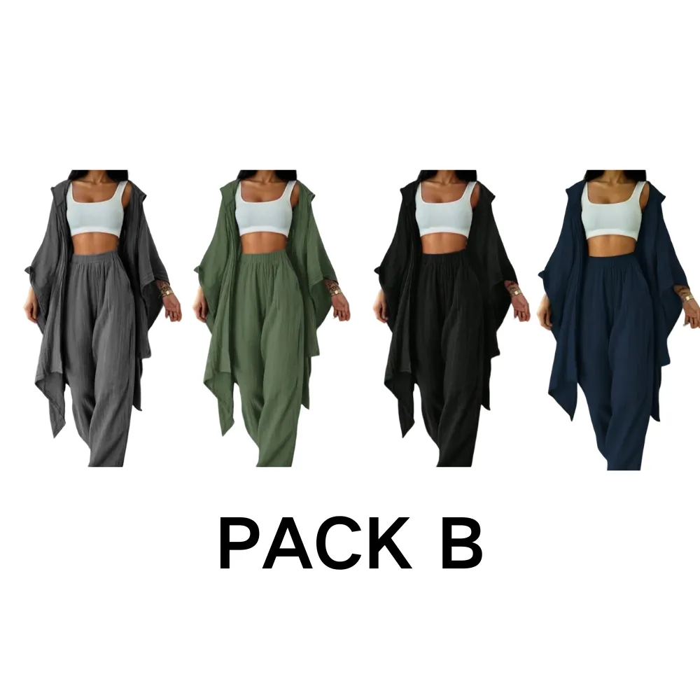 Women's Two-Piece Casual Set, Wide-Leg Pants & Loose-Fit Cardigan Jacket
