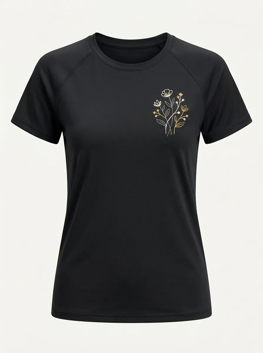 Women's Floral Line-Art Embroidered Raglan T-Shirt