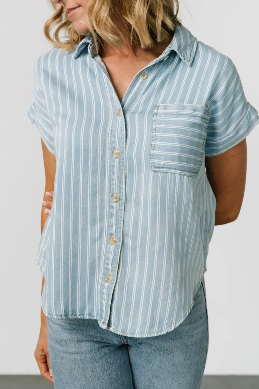 Denim Blue Commuting Versatile Button Shirt