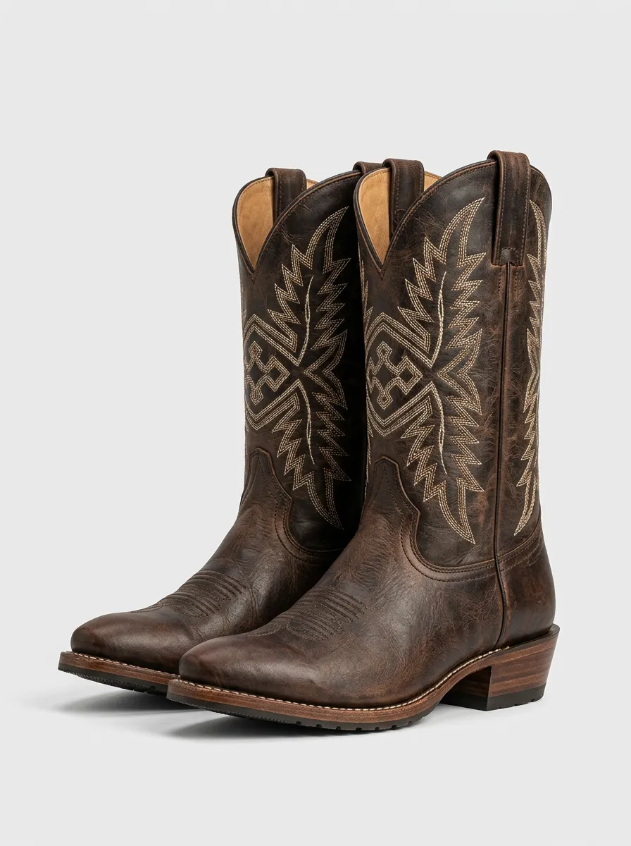 Men's Classic Western Cowboy Geometric Embroidered Cowboy Boots