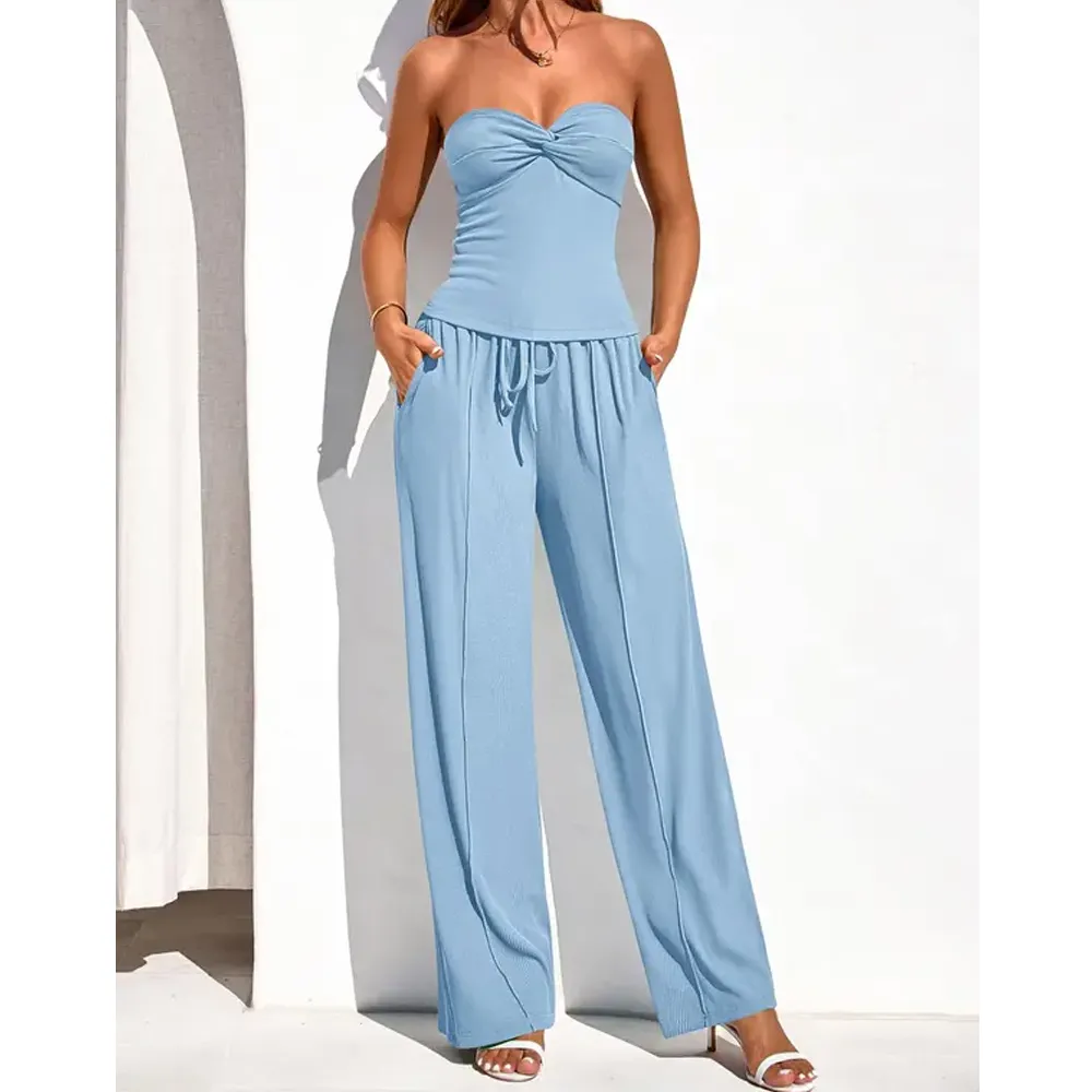 Women's strapless top and trousers two-piece set