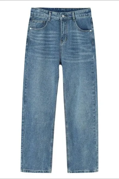 Breezy Washed Pocketed Stretch Straight Leg Jeans