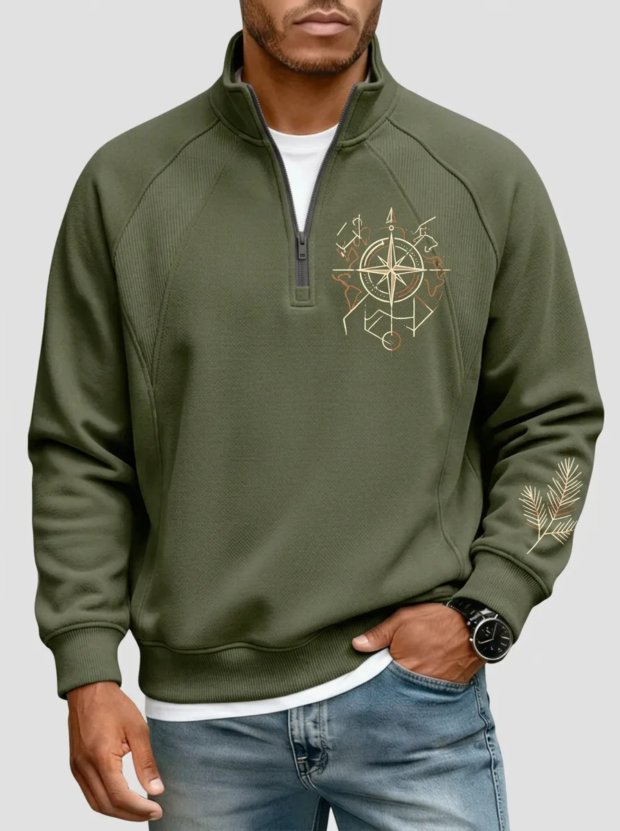 Men's Ridge Outdoor Compass Graphic Quarter-Zip-Neck Sweatshirt
