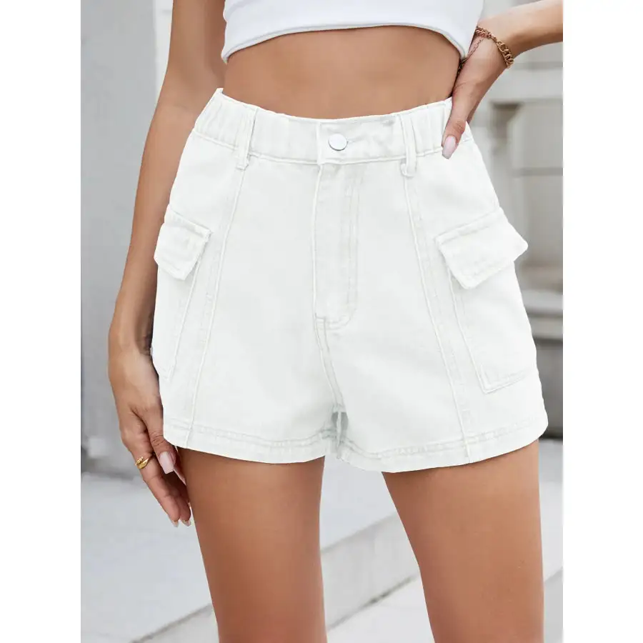 High Waist Cargo Denim Shorts