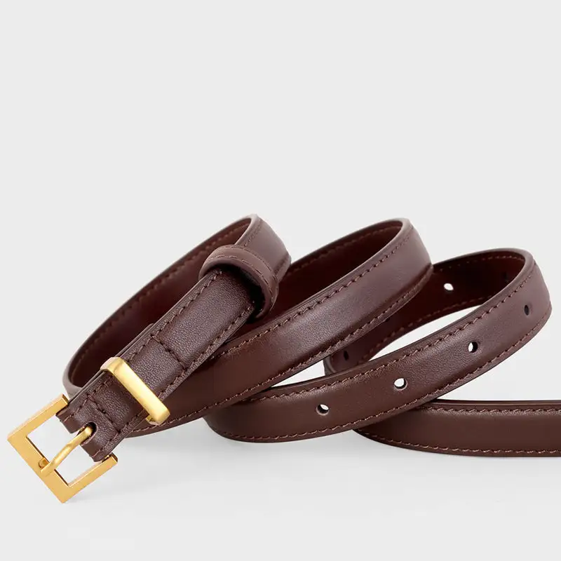 Everyday Leather Skinny Belt with Golden Buckle
