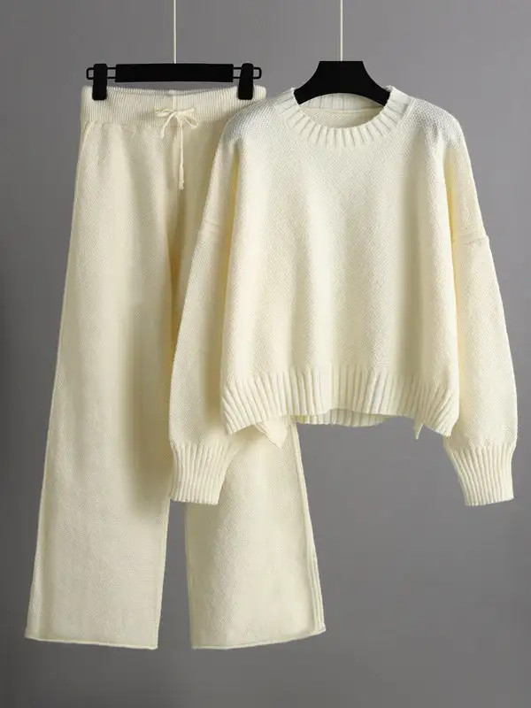 Relaxed Long Sleeve Round Neck Sweater And Pants Set