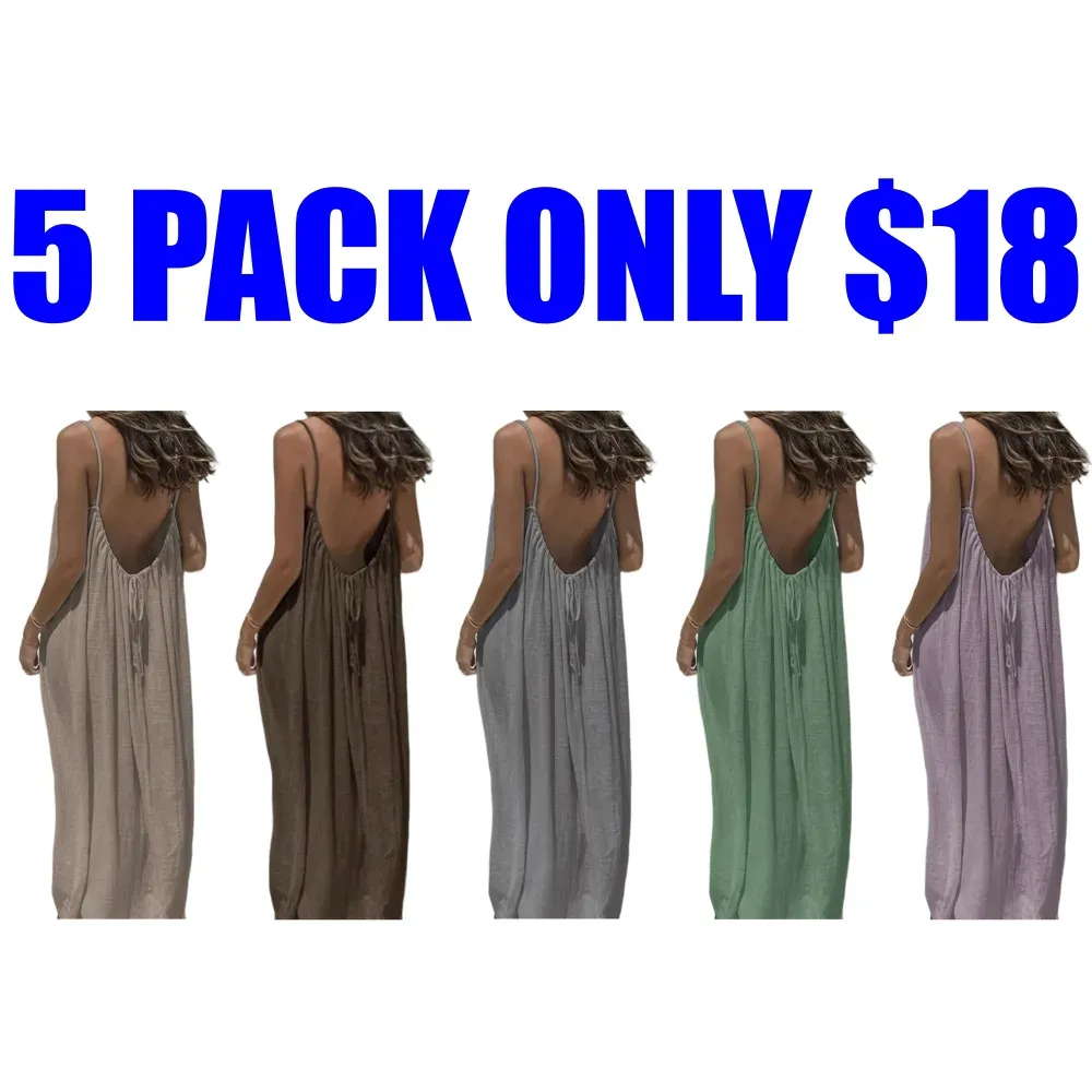 🔥Women's Cotton Linen Backless Loose Dress🔥10-Pack - All Colors Included, Only $24