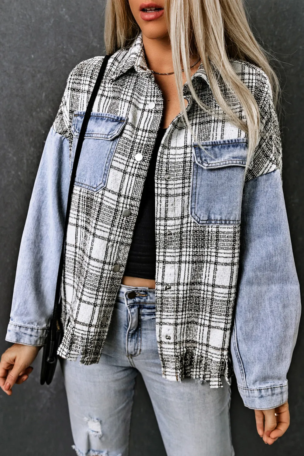 Plaid Color Block Patchwork Shirt Jacket