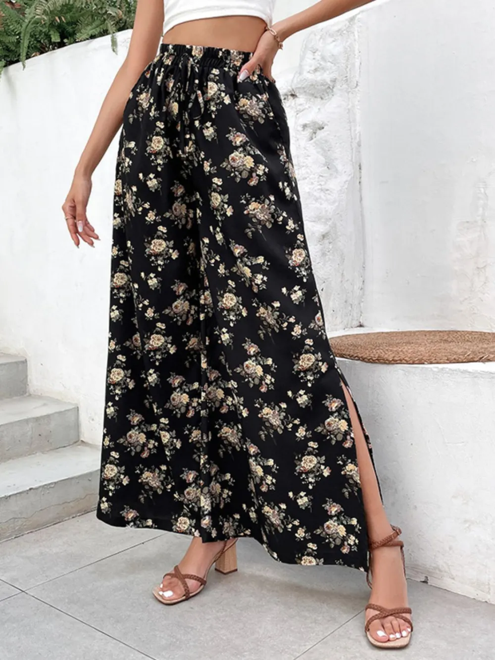 Wide Leg Floral Pants
