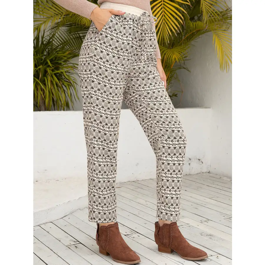 Tied Printed Pants with Pockets