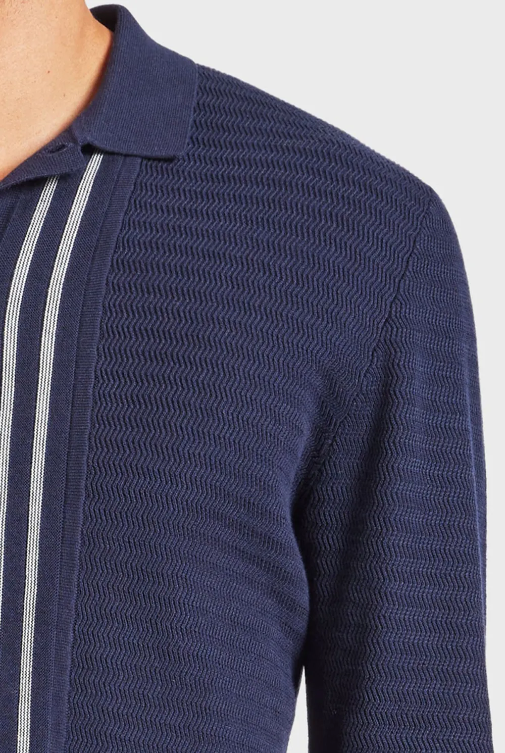 Ross Stripe LS Knit Shirt- Navy