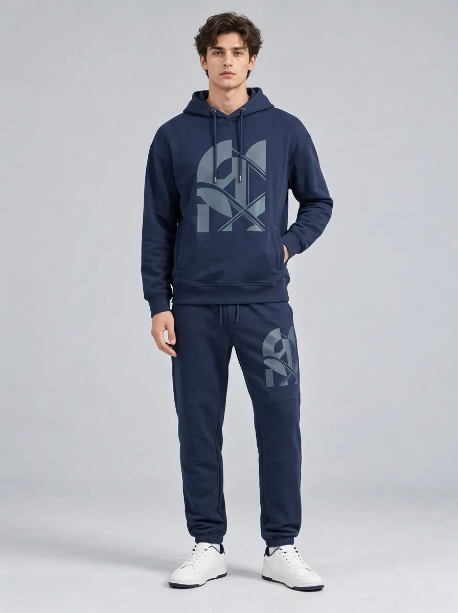 Men's Geometric Graphic Navy Printed Tracksuit Set