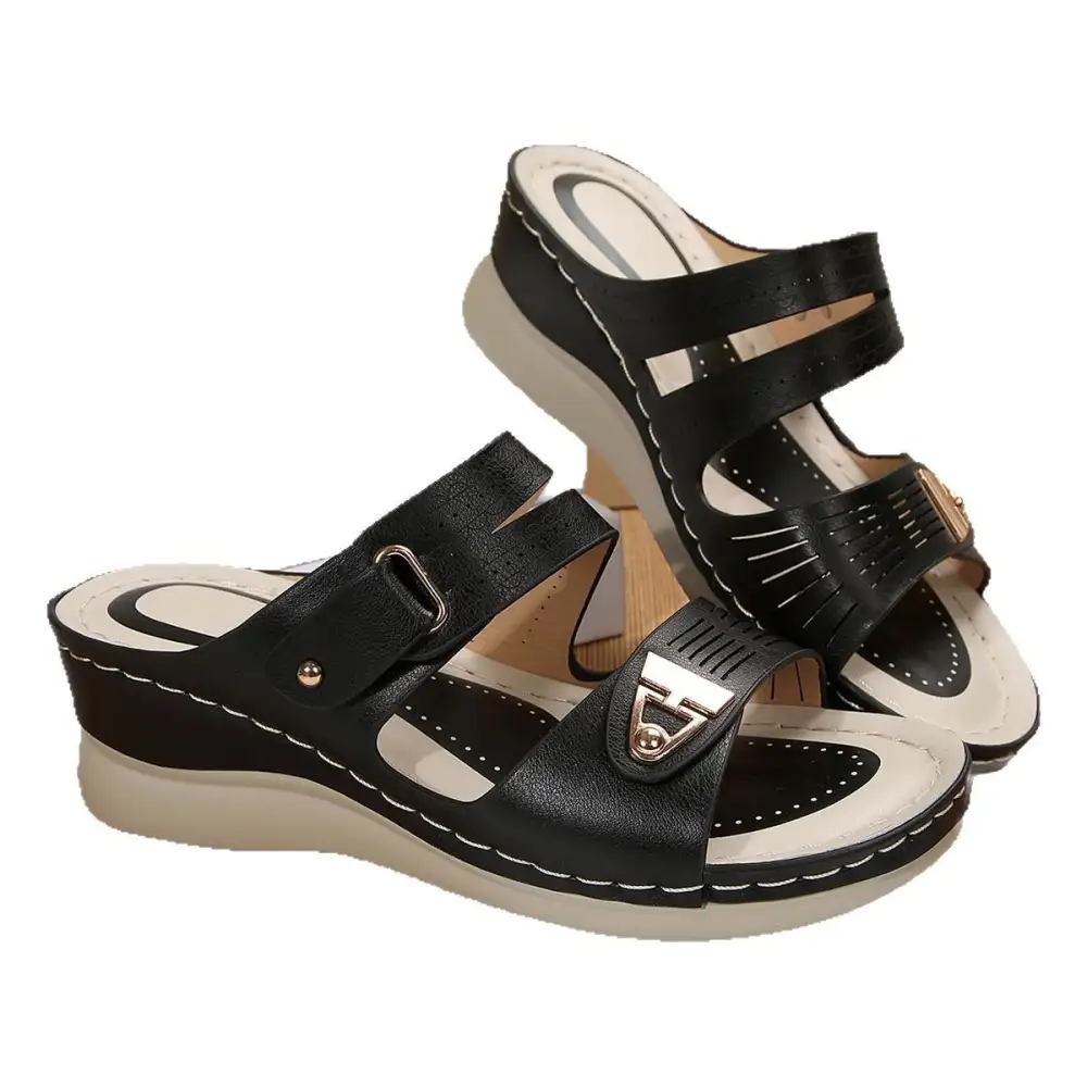 Textured Thick Sole Wedge Slide Sandals
