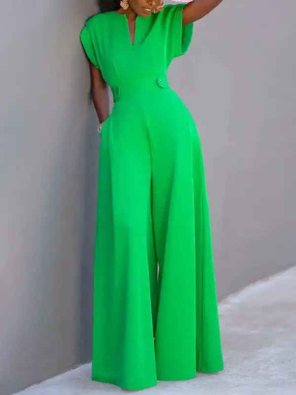Jumpsuits Met Kapmouw En Wijde Pijpen In Effen