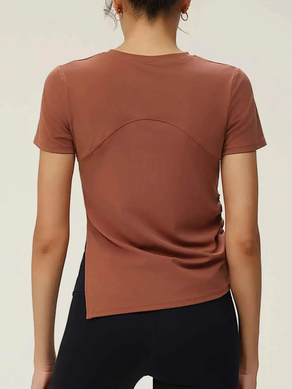 Slit Round Neck Short Sleeve Active T-Shirt