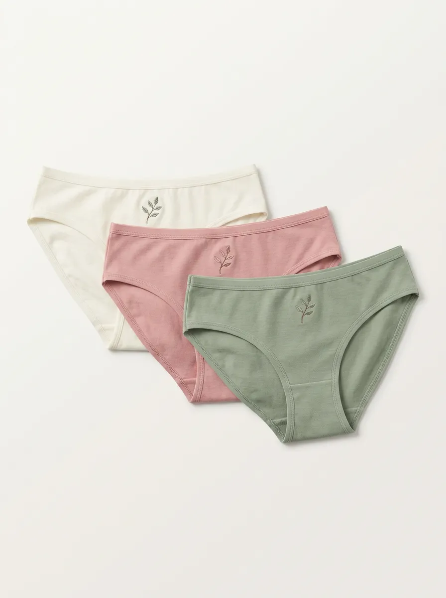 Women's Minimal Leaf Embroidered Briefs Three Pack