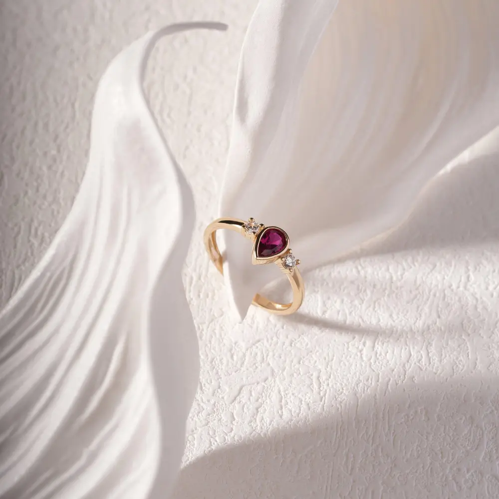 Simulated Ruby Pear Cut Vintage Ring
