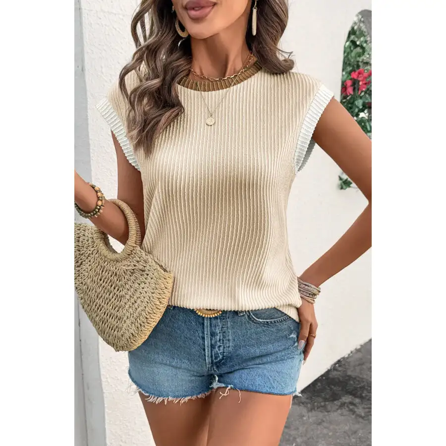 Contrast Trim Ribbed Knit Sleeveless Top