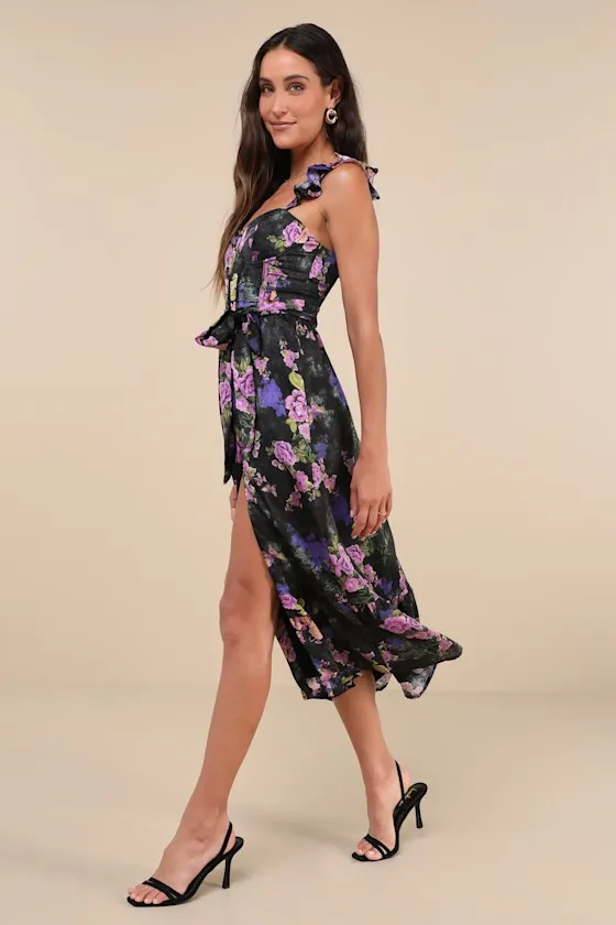 Sweet Like Sangria Pink Floral Ruffled Bustier Midi Dress