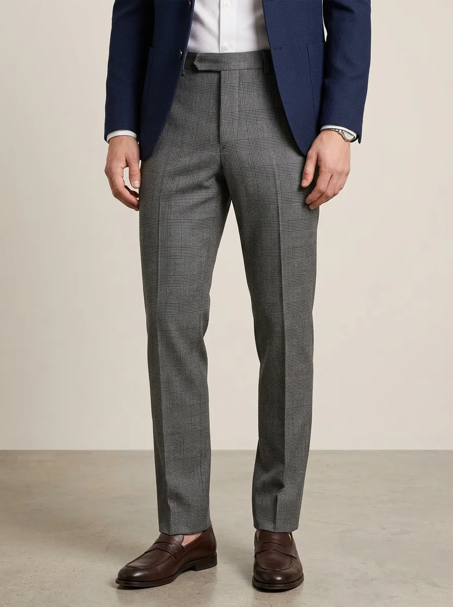 Men's Grey Plaid Printed Business Casual Trousers