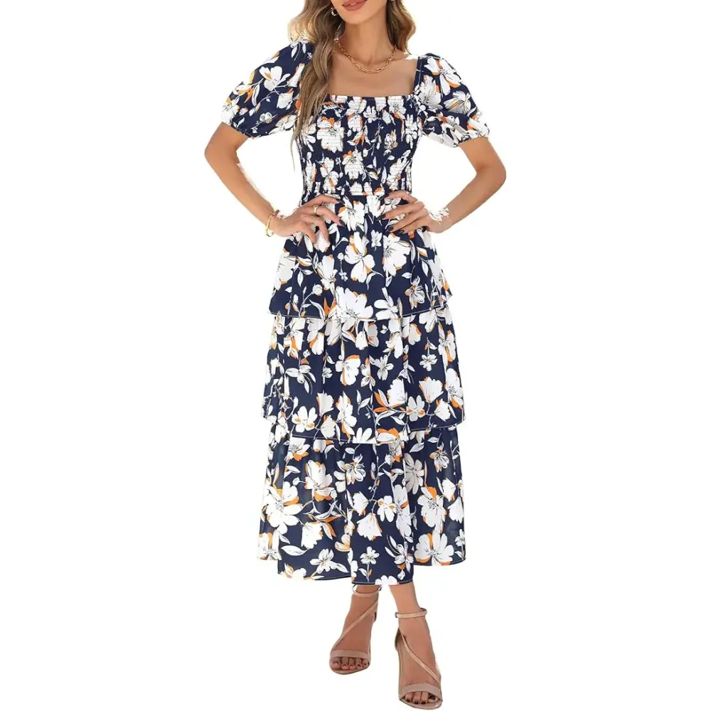 Women's Square Neck Smocked Dress
