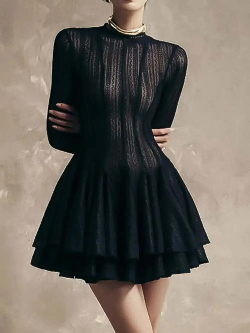 Comfort Fit Round Neck Long Sleeve Dress
