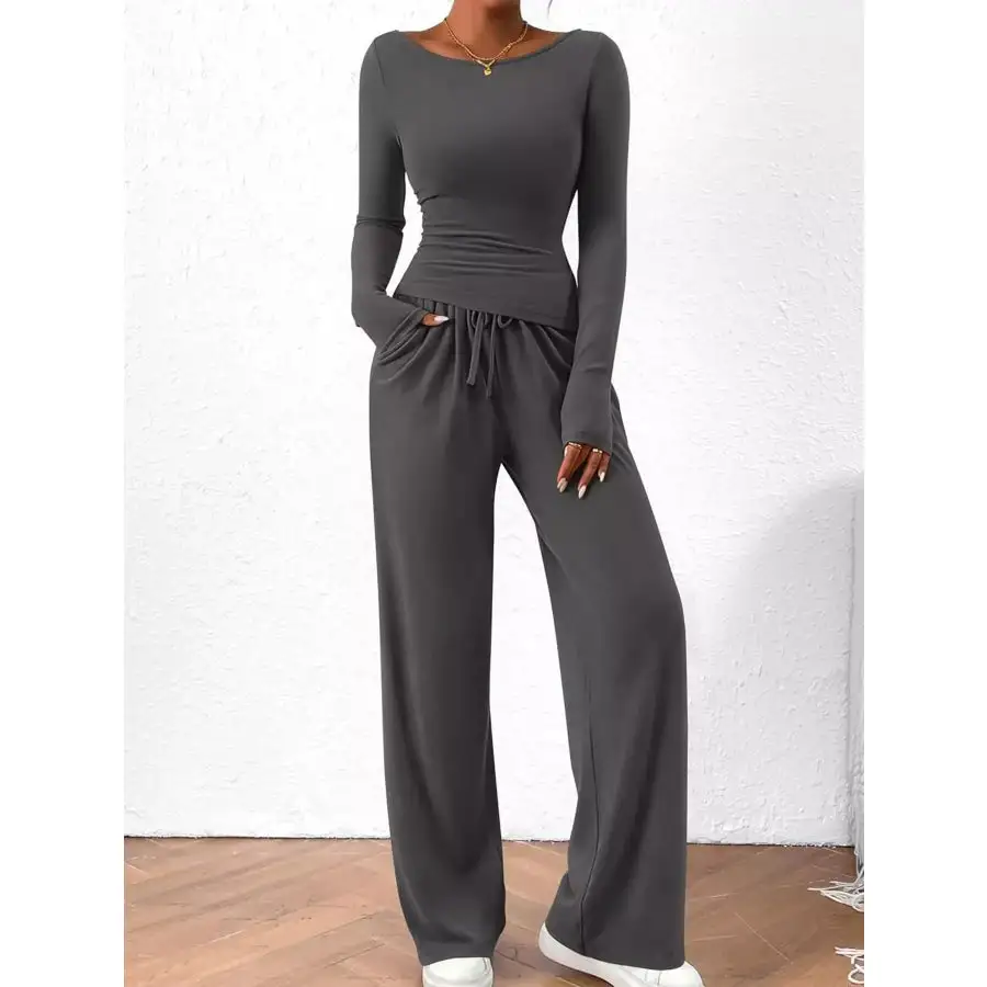 Everyday Long Sleeve Top and Wide Leg Pants Set