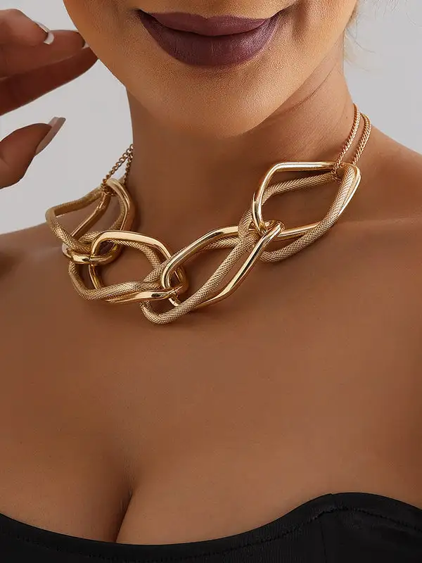 Chain Geometric Alloy Statement Necklace