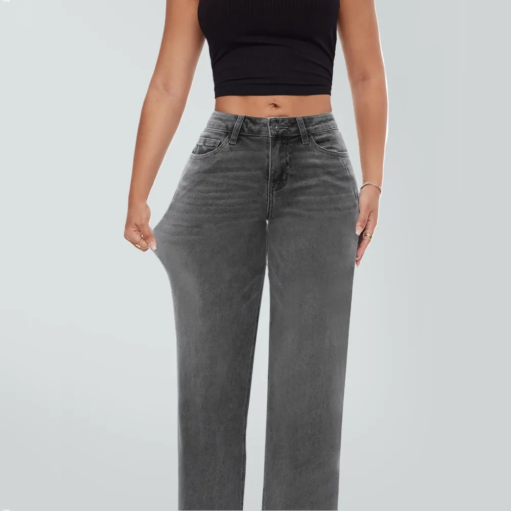 🔥Hot Sale🎁🎉Wide Leg Jeans for Women Stretchy Mid Low Rise Butts Lifting Baggy Jeans Trendy Loose Fit Cute Mom Jeans