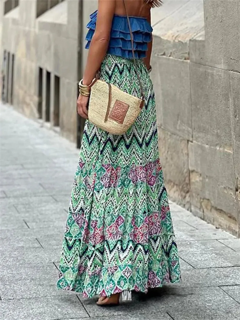 Layered Floral Printed Ruffle Skrit