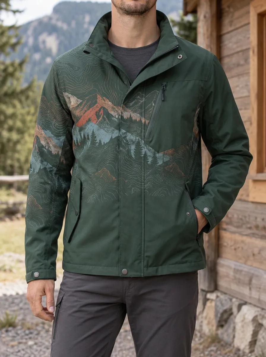 Men's Outdoor Hiking Mountain Topographic Rugged Voyage Jacket