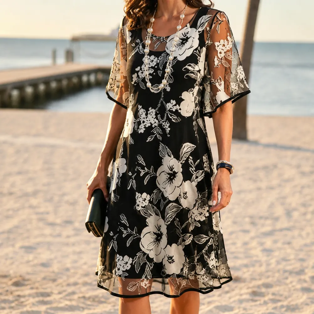 Floral Chiffon Sheer Midi Dress