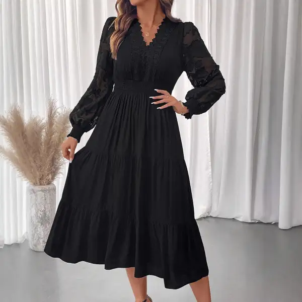 Women's V-Neck Lace Evening Maxi Dress