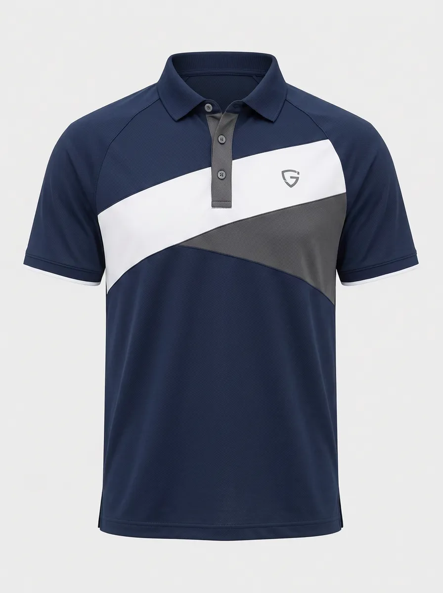 Men's Sporty Colorblock Geometric Printed Polo Shirt